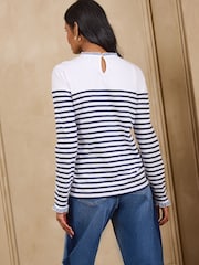 Love & Roses Navy Blue Embroidered Bow Long Sleeve Top - Image 4 of 4