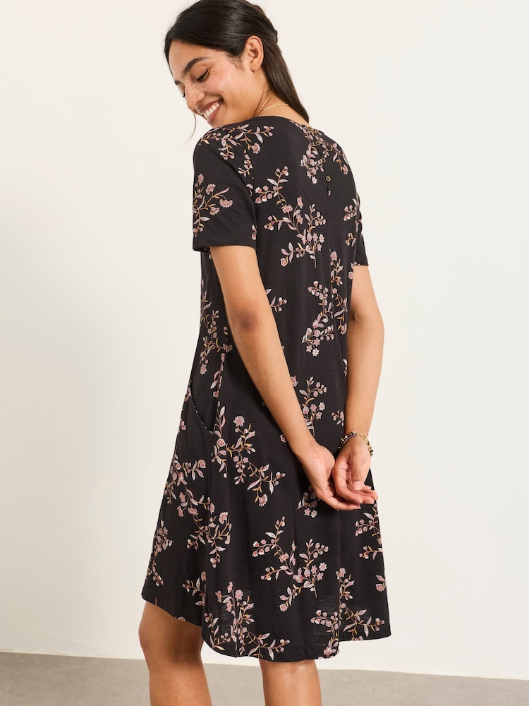 FatFace Simone Black Vintage Floral Floral Jersey Dress - Image 2 of 5 FatFace Simone Black Vintage Floral Floral Jersey Dress - Image 2 of 5