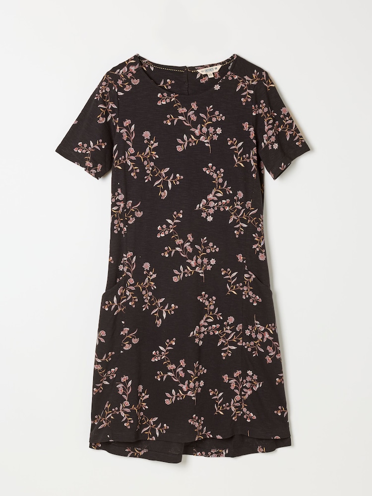 FatFace Simone Black Vintage Floral Floral Jersey Dress - Image 5 of 5 FatFace Simone Black Vintage Floral Floral Jersey Dress - Image 5 of 5