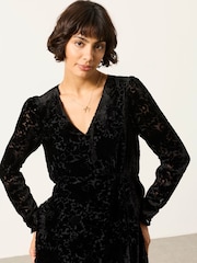 FatFace Claudia Black Devore Midi Dress - Image 1 of 5