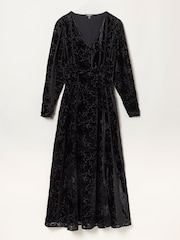 FatFace Claudia Black Devore Midi Dress - Image 5 of 5