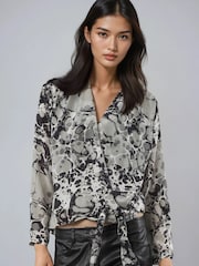 Religion Grey Hidden Top With Wrap Over Tie Detail In Abstract Stream Print - Image 1 of 5