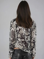 Religion Grey Hidden Top With Wrap Over Tie Detail In Abstract Stream Print - Image 2 of 5