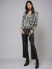 Religion Grey Hidden Top With Wrap Over Tie Detail In Abstract Stream Print - Image 4 of 5