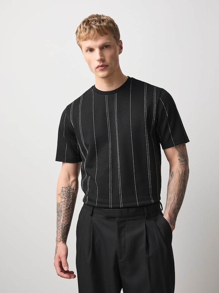 Black Lurex Smart Vertical Stripe T-Shirt - Image 1 of 8 Black Lurex Smart Vertical Stripe T-Shirt - Image 1 of 8
