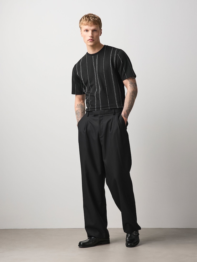 Black Lurex Smart Vertical Stripe T-Shirt - Image 2 of 8 Black Lurex Smart Vertical Stripe T-Shirt - Image 2 of 8