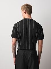 Black Lurex Smart Vertical Stripe T-Shirt - Image 3 of 8
