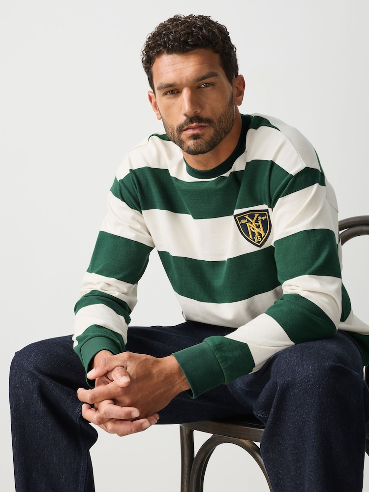 Green/White Horizontal Striped Long Sleeve T-Shirt - Image 1 of 8