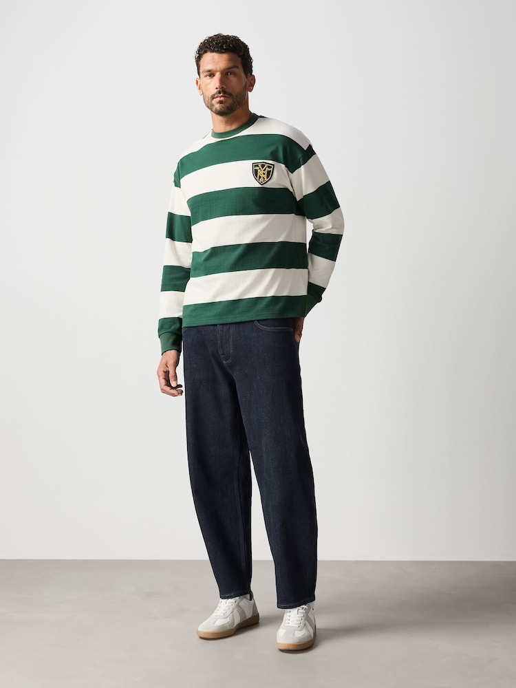 Green/White Horizontal Striped Long Sleeve T-Shirt - Image 2 of 8