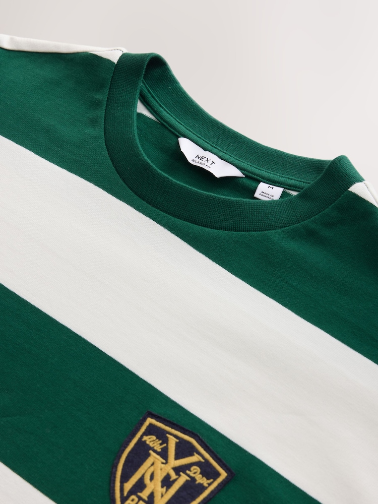Green/White Horizontal Striped Long Sleeve T-Shirt - Image 8 of 8