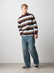Burgundy Red/White Horizontal Striped Long Sleeve T-Shirt - Image 2 of 7