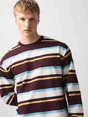 Burgundy Red/White Horizontal Striped Long Sleeve T-Shirt - Image 4 of 7