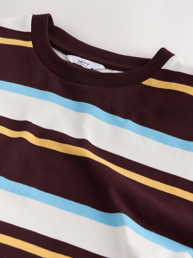 Burgundy Red/White Horizontal Striped Long Sleeve T-Shirt - Image 7 of 7
