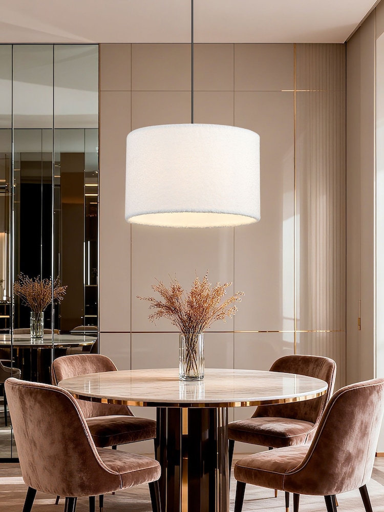 Searchlight Latte  White Aria 1Lt Pendant Metal with Plush Shade - Image 1 of 4