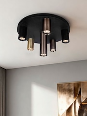 Searchlight Black and Bronze and Brass Tours 6 Light Flush, Metal, Anodized Bronze - Image 1 of 4