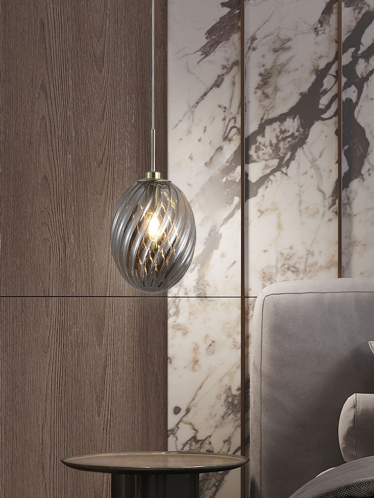 Searchlight Satin Brass and Smoked Sama 1Lt Pendant Metal with Glass - Image 1 of 4