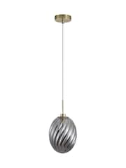 Searchlight Satin Brass and Smoked Sama 1Lt Pendant Metal with Glass - Image 2 of 4