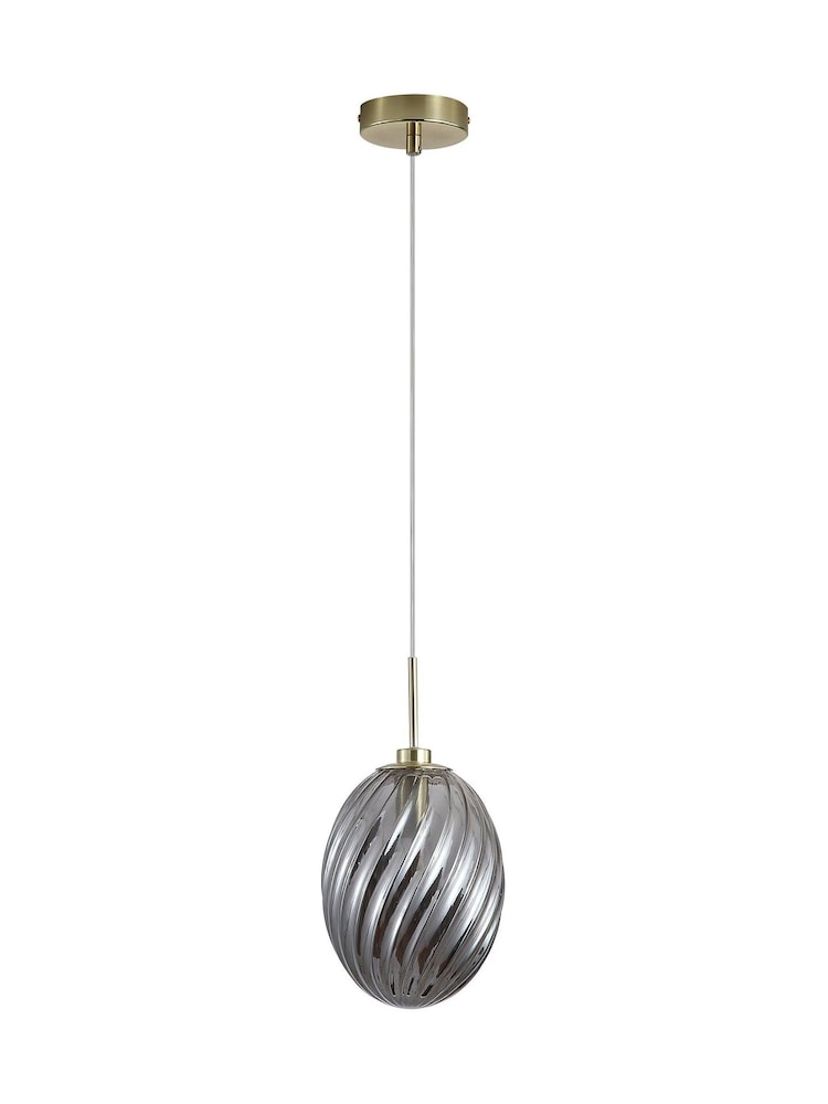 Searchlight Satin Brass and Smoked Sama 1Lt Pendant Metal with Glass - Image 2 of 4