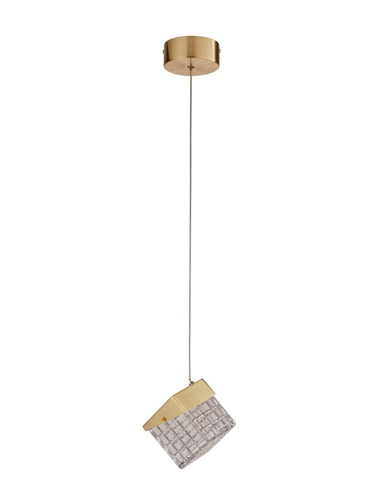 Searchlight Satin Brass and Clear Dana LED Pendant, Metal with Acrylic - Image 2 of 4