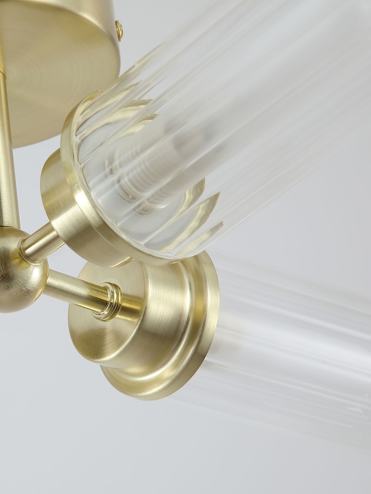Searchlight Satin Brass Barron 4LT Flush, Clear Ribbed Glass - Image 3 of 3