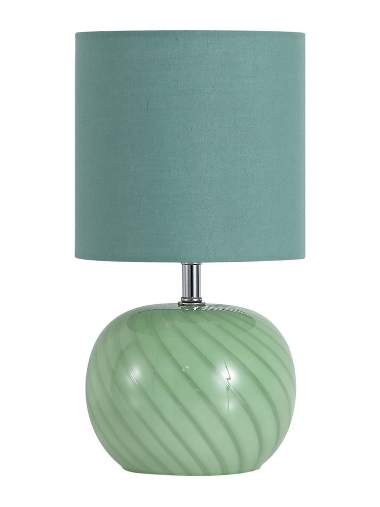Searchlight Green Metz 2 Light Table Lamp Glass with Linen Look Shade - Image 2 of 4 Searchlight Green Metz 2 Light Table Lamp Glass with Linen Look Shade - Image 2 of 4