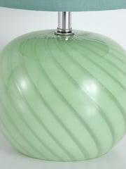 Searchlight Green Metz 2 Light Table Lamp Glass with Linen Look Shade - Image 3 of 4