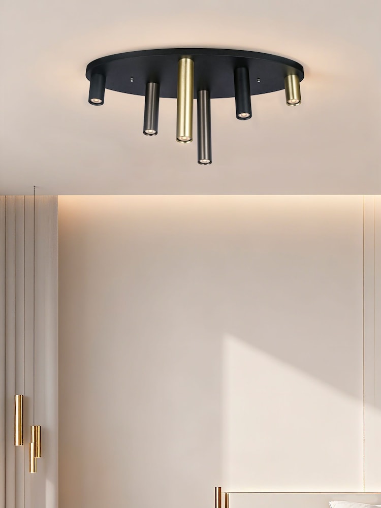 Searchlight Black and Bronze and Brass Tours 6 Light Flush, Metal, Anodized Bronze - Image 1 of 4 Searchlight Black and Bronze and Brass Tours 6 Light Flush, Metal, Anodized Bronze - Image 1 of 4