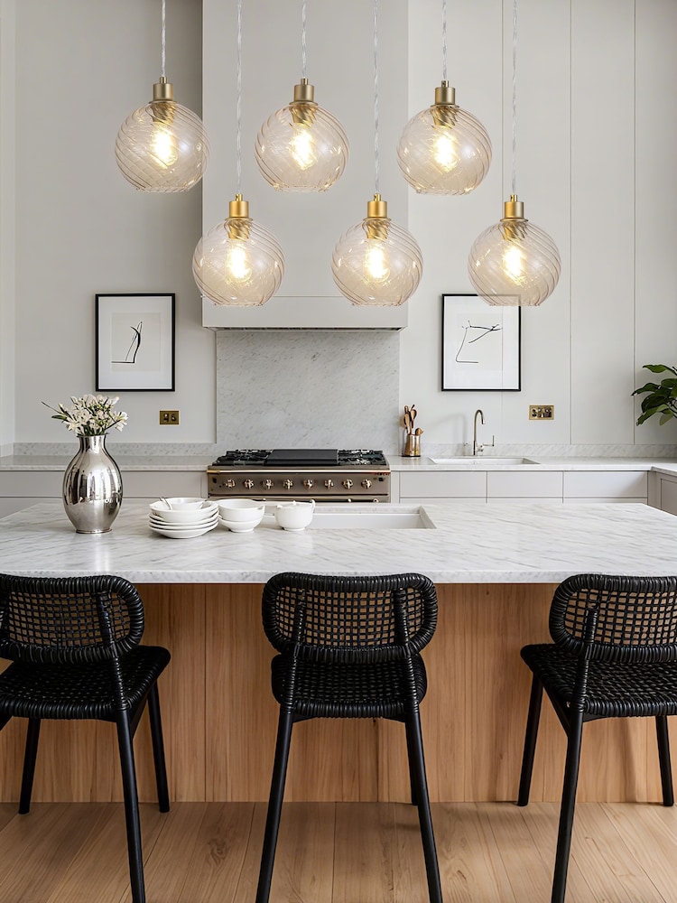 Searchlight Gold Tilly 6Lt Bar Pendant, Metal and Glass - Image 1 of 4