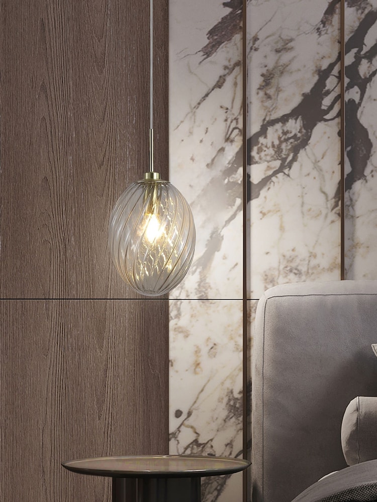 Searchlight Satin Brass and Champagne Sama 1Lt Pendant, Metal with Glass - Image 1 of 4