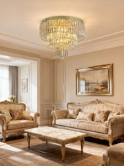 Searchlight Satin Brass and Champagne Ermont 6 light Flush, IP44 - Image 1 of 4