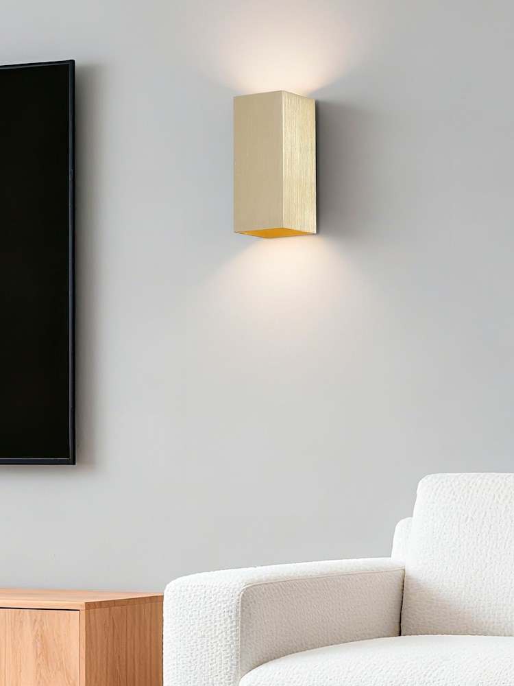 Searchlight Gold Evry Square Up & Down Wall Light, GU10 - Image 1 of 4