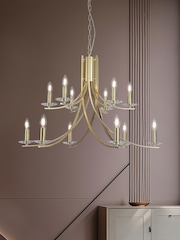 Searchlight Satin Brass and Clear Sens 12 Light Pendant Metal & Glass - Image 1 of 4