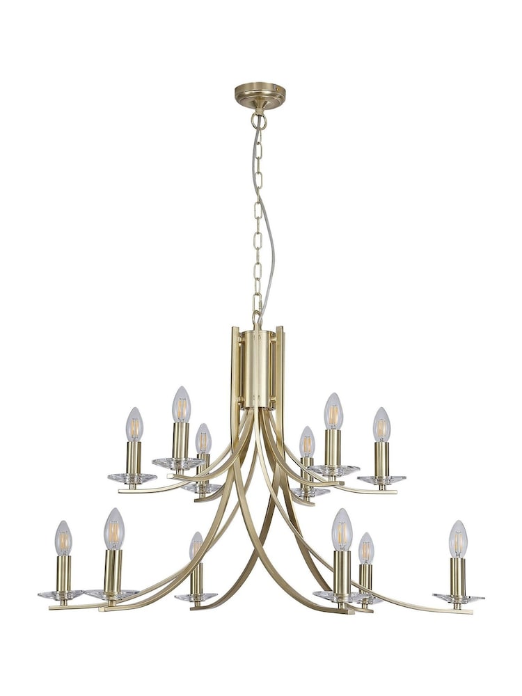 Searchlight Satin Brass and Clear Sens 12 Light Pendant Metal & Glass - Image 2 of 4 Searchlight Satin Brass and Clear Sens 12 Light Pendant Metal & Glass - Image 2 of 4