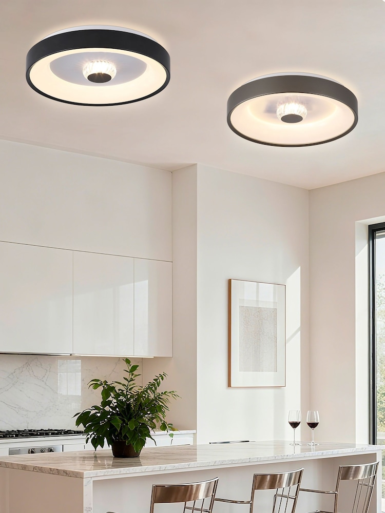 Searchlight Black and White Jude LED Flush Ceiling Light - Image 2 of 4 Searchlight Black and White Jude LED Flush Ceiling Light - Image 2 of 4