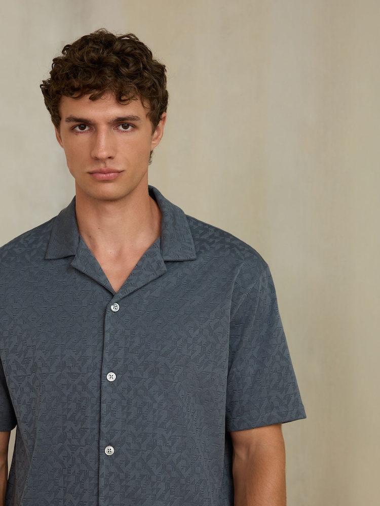 Blue Jersey Short Sleeve Textured Shirt - Image 1 of 7