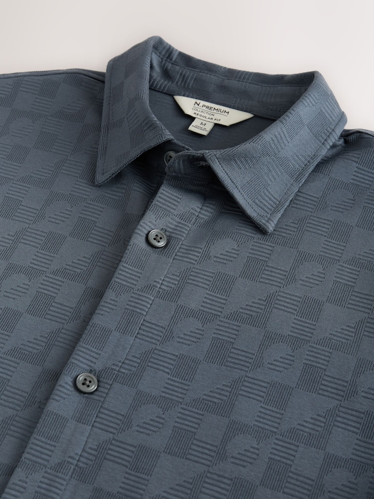Blue Jersey Short Sleeve Textured Shirt - Image 7 of 7