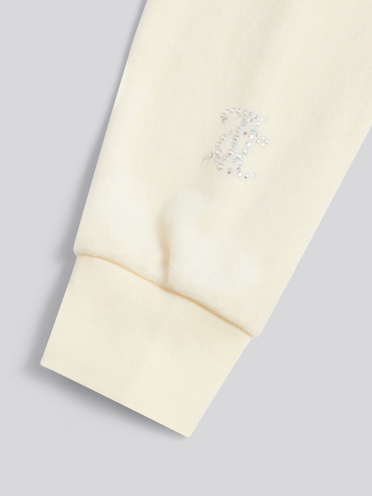 Krem - Juicy Couture Məxmər Diamond Fermuarlı Kapüşonlu - 4şəkildən 4 şəkil