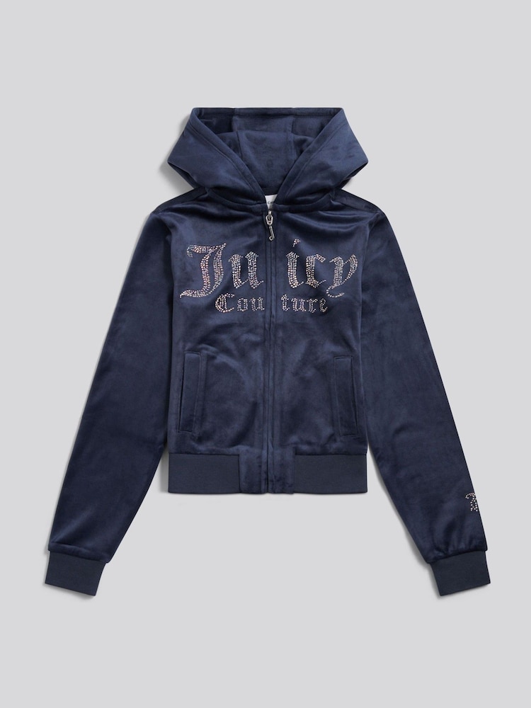 Mavi - Juicy Couture Məxmər Diamond Fermuarlı Kapüşonlu - 4şəkildən 1 şəkil