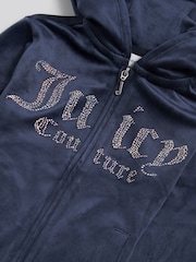 Mavi - Juicy Couture Məxmər Diamond Fermuarlı Kapüşonlu - 4şəkildən 4 şəkil