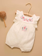Purebaby White Embroidered Floral White Romper - Image 1 of 5