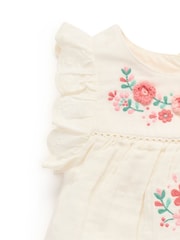 Purebaby White Embroidered Floral White Romper - Image 3 of 5