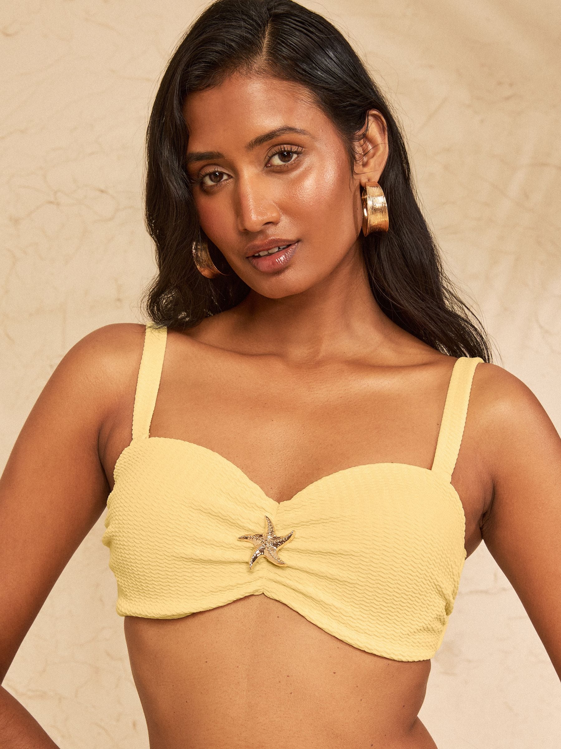 Buy Love & Roses Lemon Yellow Starfish Trim Moulded Cup Bikini Top