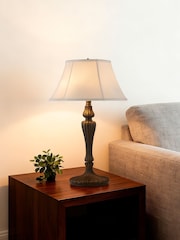 Searchlight Antique Bronze and Black Lans 1 Light Table Lamp with Linen Look Shade - Image 1 of 4