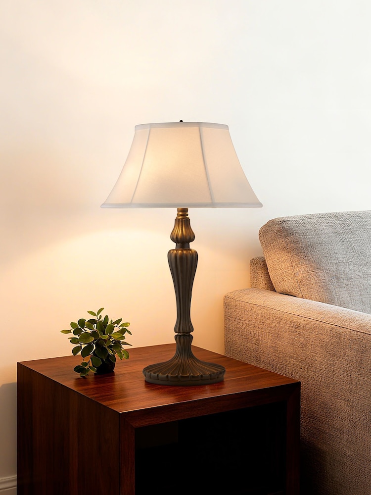 Searchlight Antique Bronze and Black Lans 1 Light Table Lamp with Linen Look Shade - Image 1 of 4 Searchlight Antique Bronze and Black Lans 1 Light Table Lamp with Linen Look Shade - Image 1 of 4