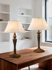 Searchlight Antique Bronze and Black Lans 1 Light Table Lamp with Linen Look Shade - Image 2 of 4