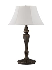 Searchlight Antique Bronze and Black Lans 1 Light Table Lamp with Linen Look Shade - Image 4 of 4