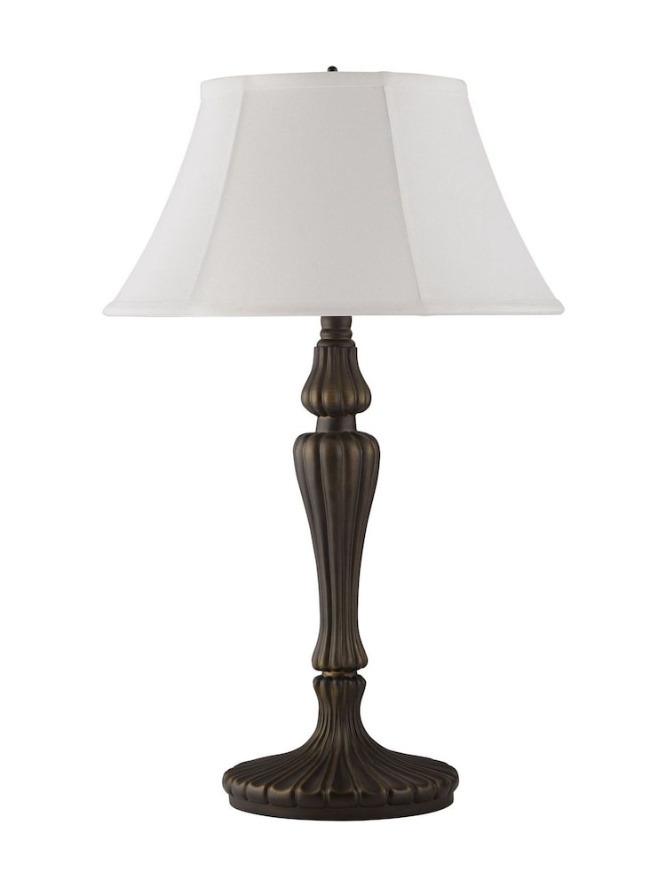 Searchlight Antique Bronze and Black Lans 1 Light Table Lamp with Linen Look Shade - Image 4 of 4 Searchlight Antique Bronze and Black Lans 1 Light Table Lamp with Linen Look Shade - Image 4 of 4