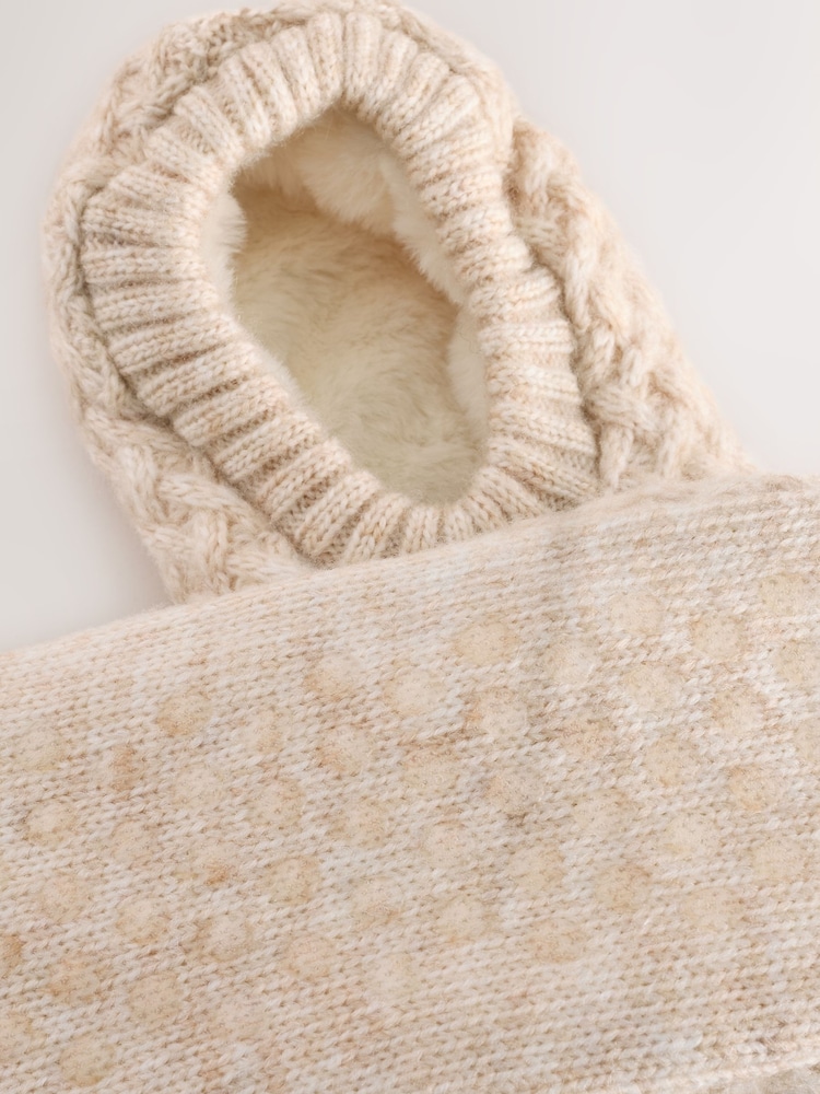 Oatmeal - Cable Knit Footsie Slipper Socks 1 Pack - រូបភាព 10 នៃ 10 Oatmeal - Cable Knit Footsie Slipper Socks 1 Pack - រូបភាព 10 នៃ 10
