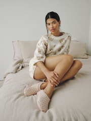 Oatmeal - Cable Knit Footsie Slipper Socks 1 Pack - រូបភាព 2 នៃ 10
