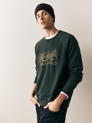 Dark Green Graphic Soft Loopback Crew Neck Sweatshirt - Image 2 of 4
